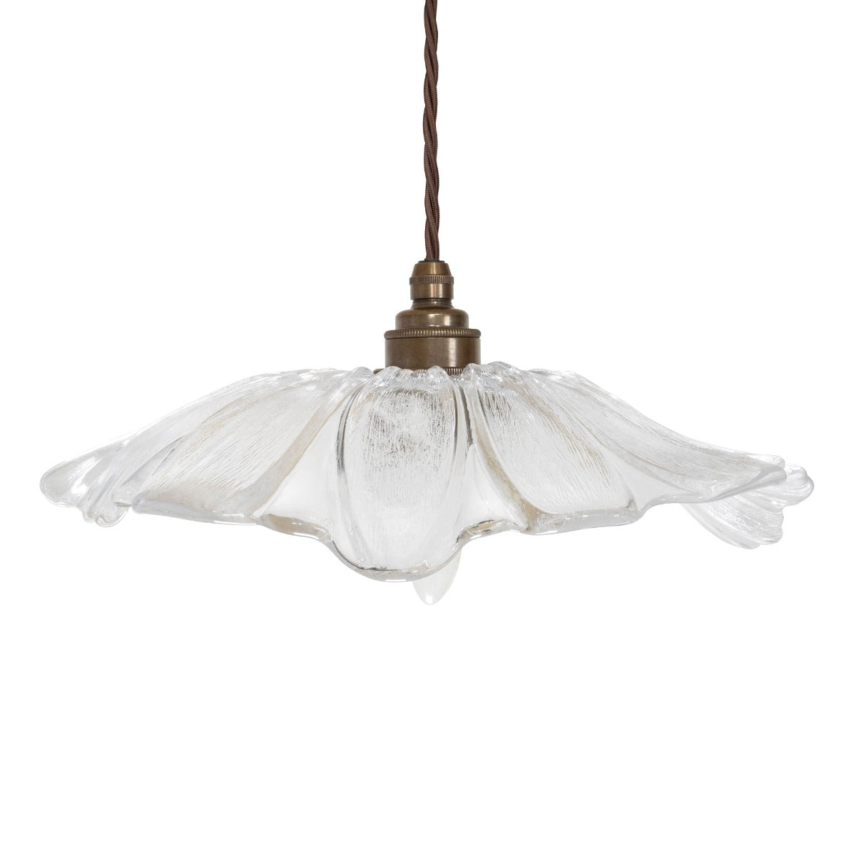 Soho Lighting Organic Fleur Glass Pendant Light with Old English Bronze Bulb Holder and Brown Twisted Cable
