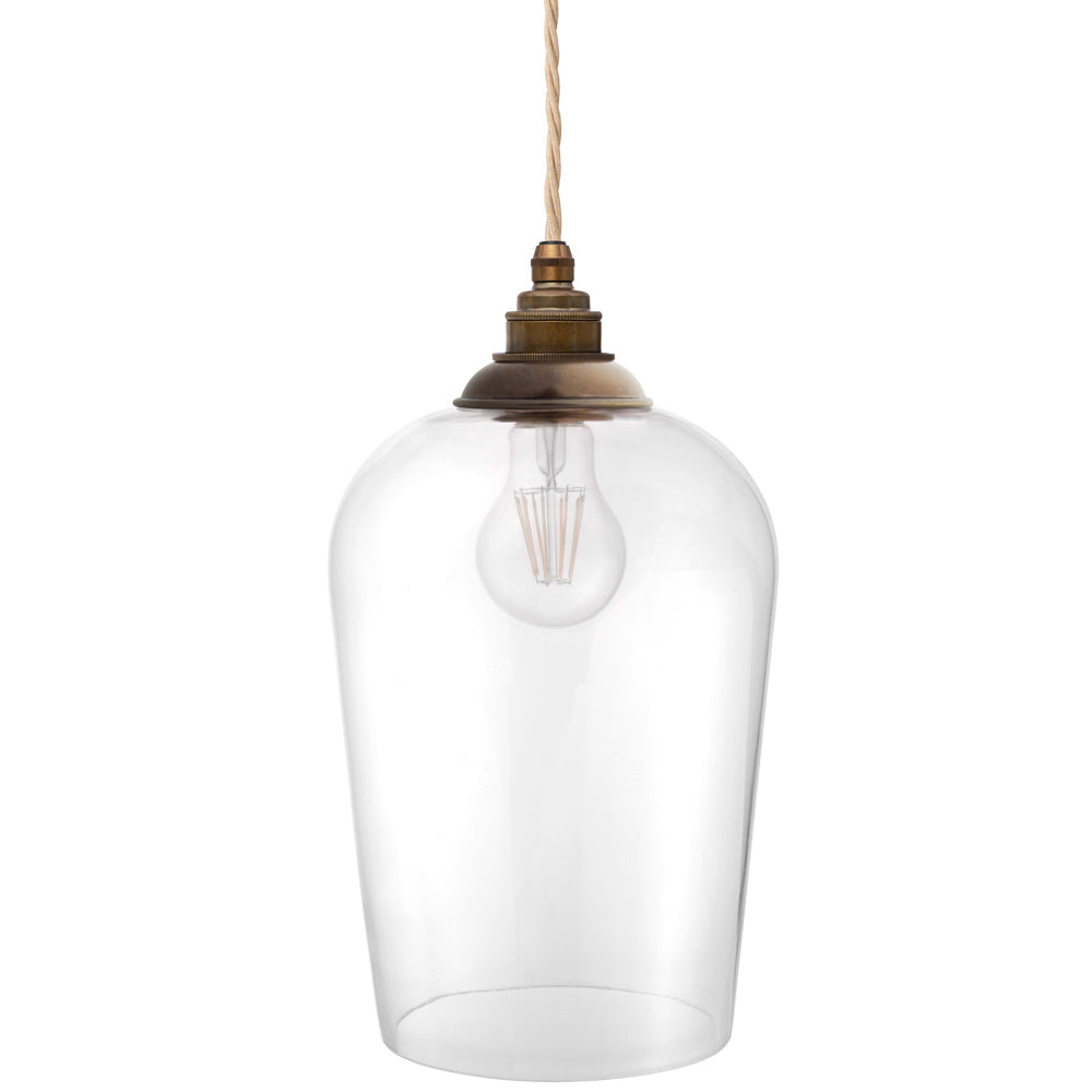 Soho Lighting Milton Clear Glass Pendant Light with Old English Bronze Bulb Holder and Linen Twisted Cable