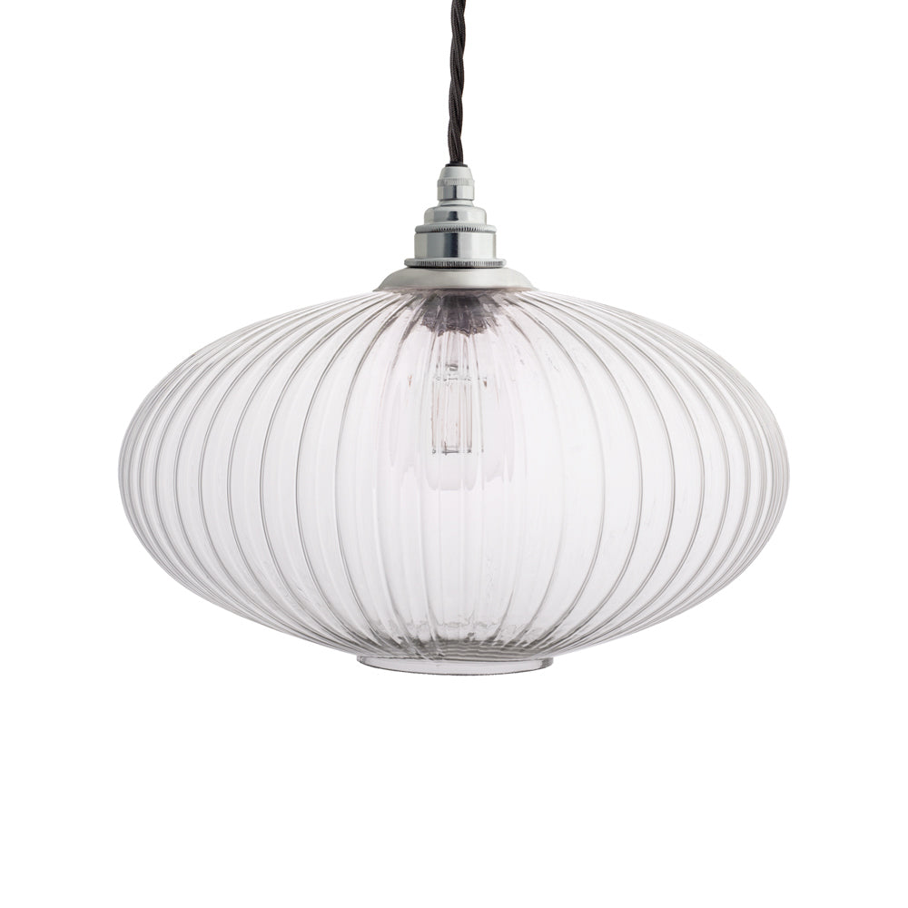 Soho Lighting Henley Ellipse Glass Pendant Light with Nickel Bulb Holder, Small Cap and Black Twisted Cable