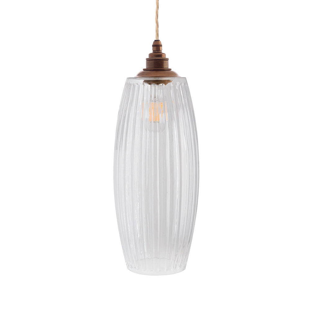 Soho Lighting Henley Curve Fluted Glass Pendant Light with Old English Bronze Bulb Holder and Linen Twisted Cable