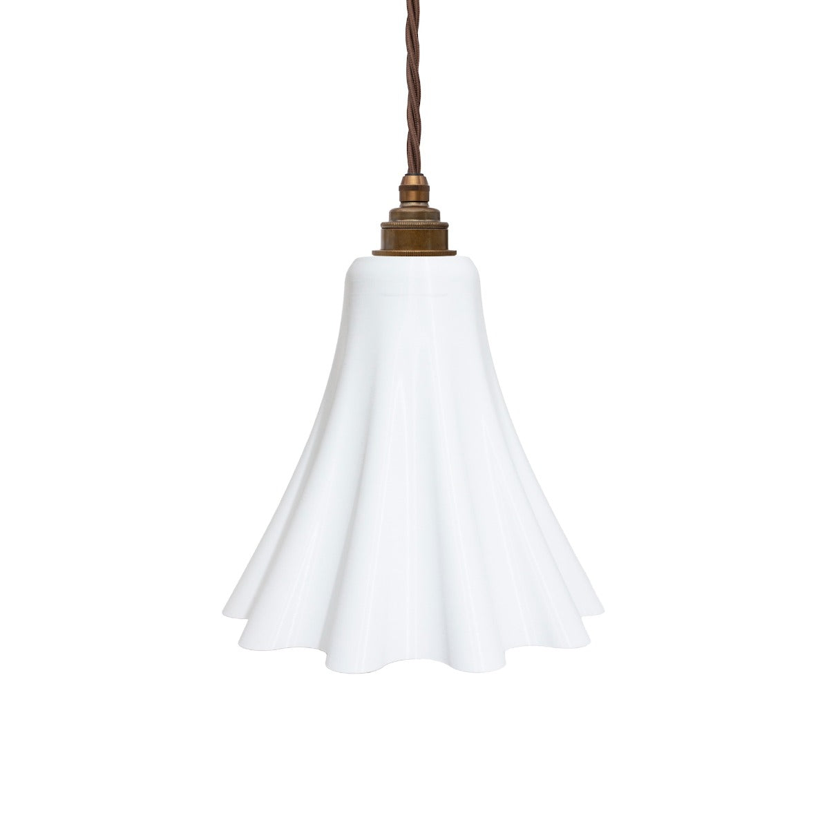 Soho Lighting Bluebell Pendant Light in Surf White with Old English Bulb Holder with Brown Twisted Cable