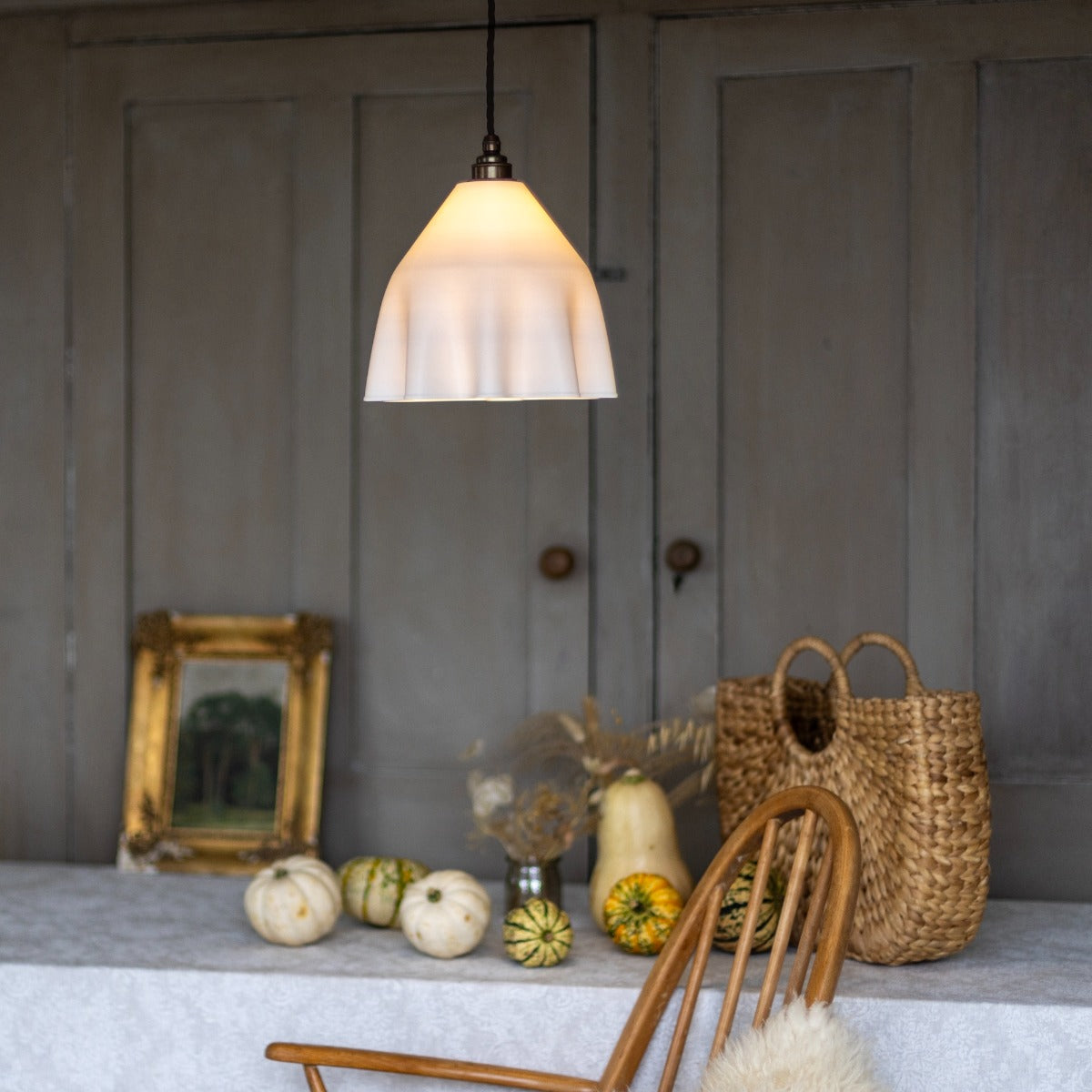 Soho Lighting Drape Pendant Soft White Light with Old English Bronze Bulb Holder & Brown Cable