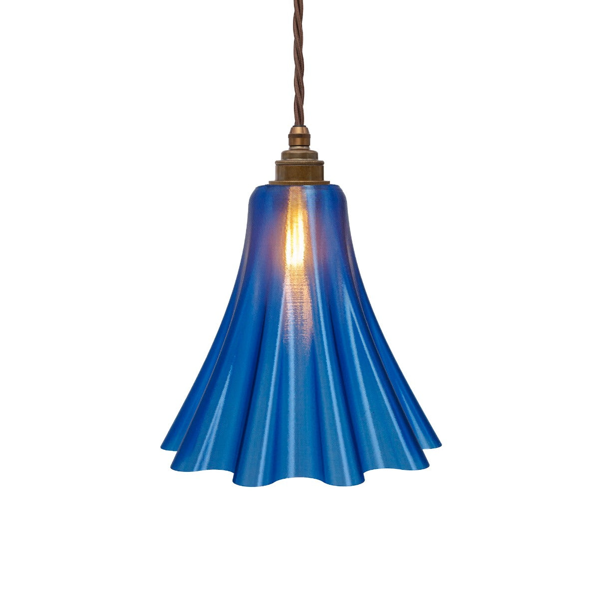Soho Lighting Bluebell Pendant Light in Nautical Blue with Old English Bulb Holder with Brown Twisted Cable