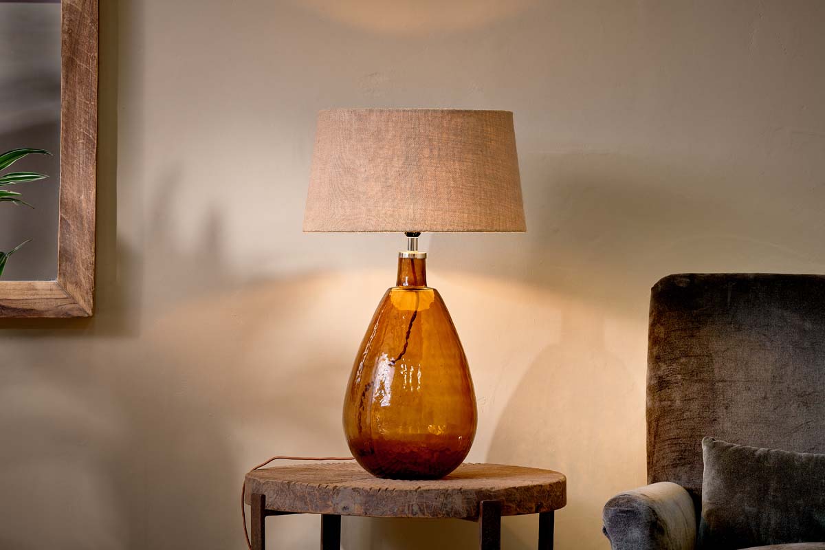 Nkuku Baba Recycled Burnt Amber Glass Table Lamp Large Tall – from Amos Lighting + Home