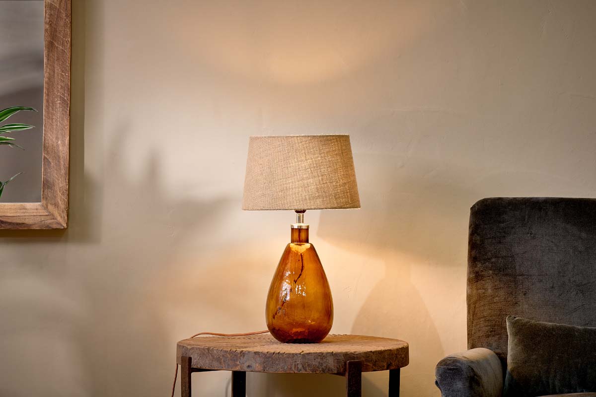 Nkuku Baba Recycled Burnt Amber Glass Table Lamp Small Tall – from Amos Lighting + Home