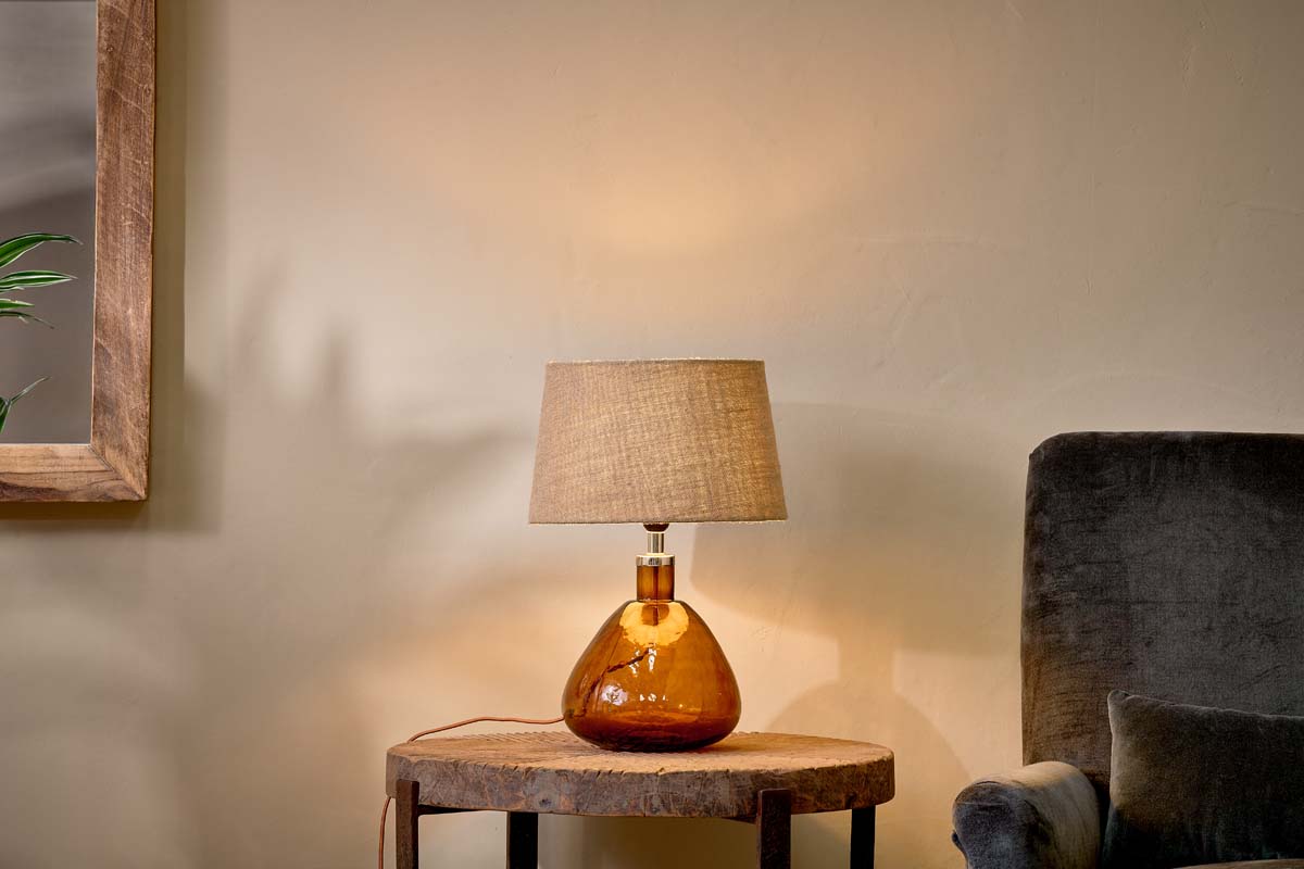 Nkuku Baba Recycled Burnt Amber Glass Table Lamp Small Wide – from Amos Lighting + Home