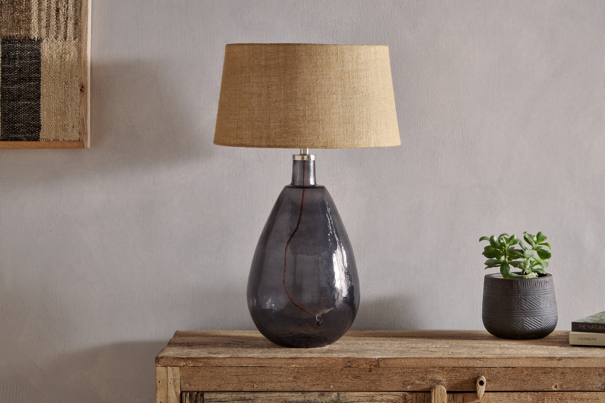 Nkuku Baba Recycled Smoke Glass Table Lamp Large Tall – from Amos Lighting + Home