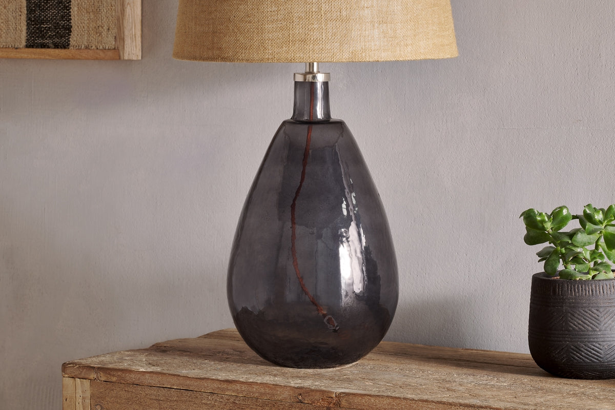 Nkuku Baba Recycled Smoke Glass Table Lamp Large Tall – from Amos Lighting + Home