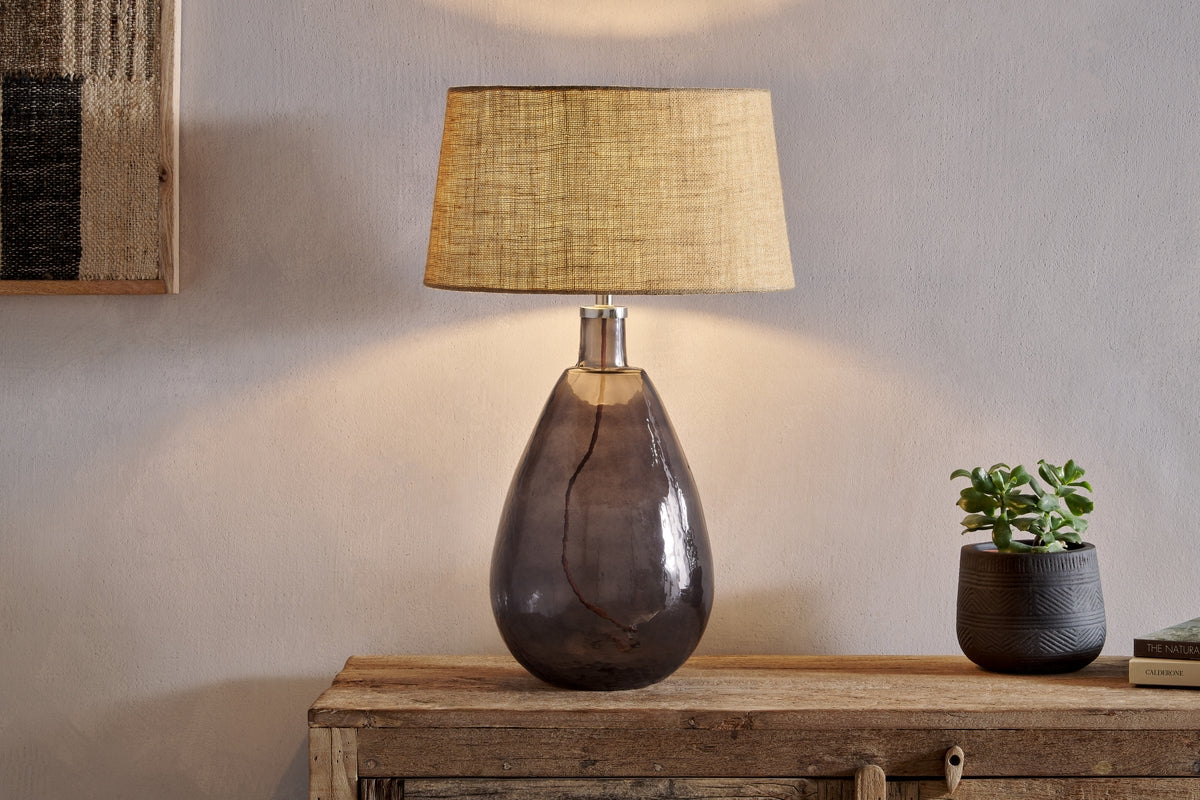 Nkuku Baba Recycled Smoke Glass Table Lamp Large Tall – from Amos Lighting + Home