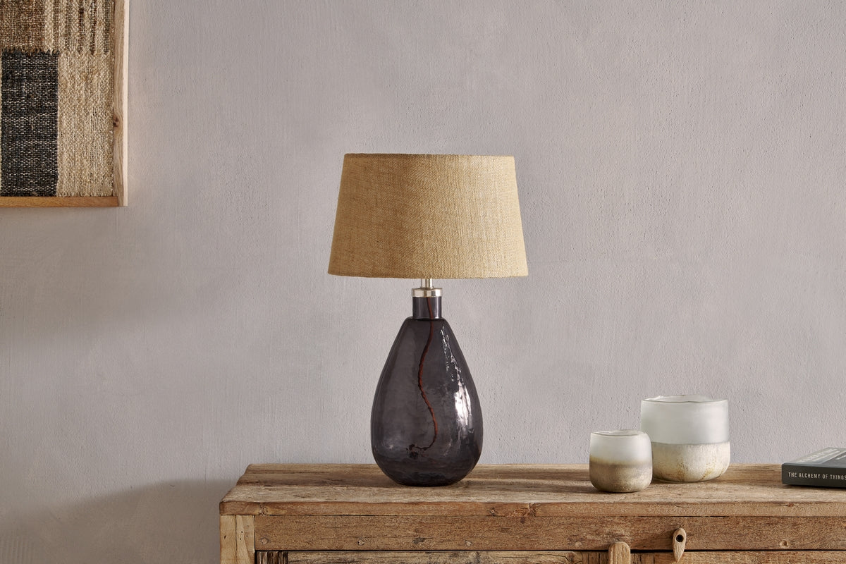 Nkuku Baba Recycled Smoke Glass Table Lamp Small Tall – from Amos Lighting + Home