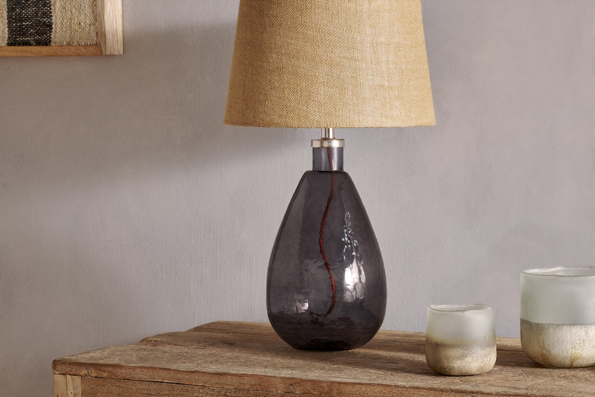 Nkuku Baba Recycled Smoke Glass Table Lamp Small Tall – from Amos Lighting + Home