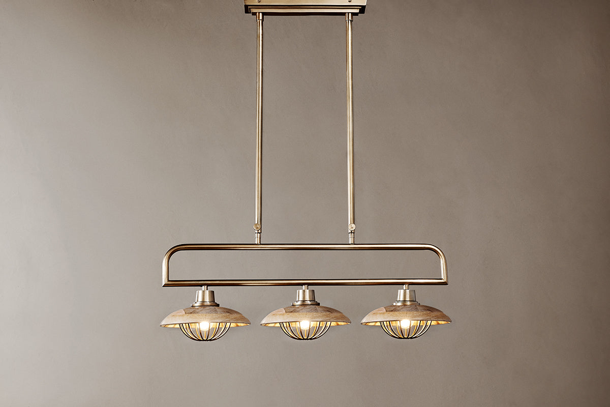 Nkuku Chakai Mango Wood Bar Pendant Antique Brass – from Amos Lighting + Home