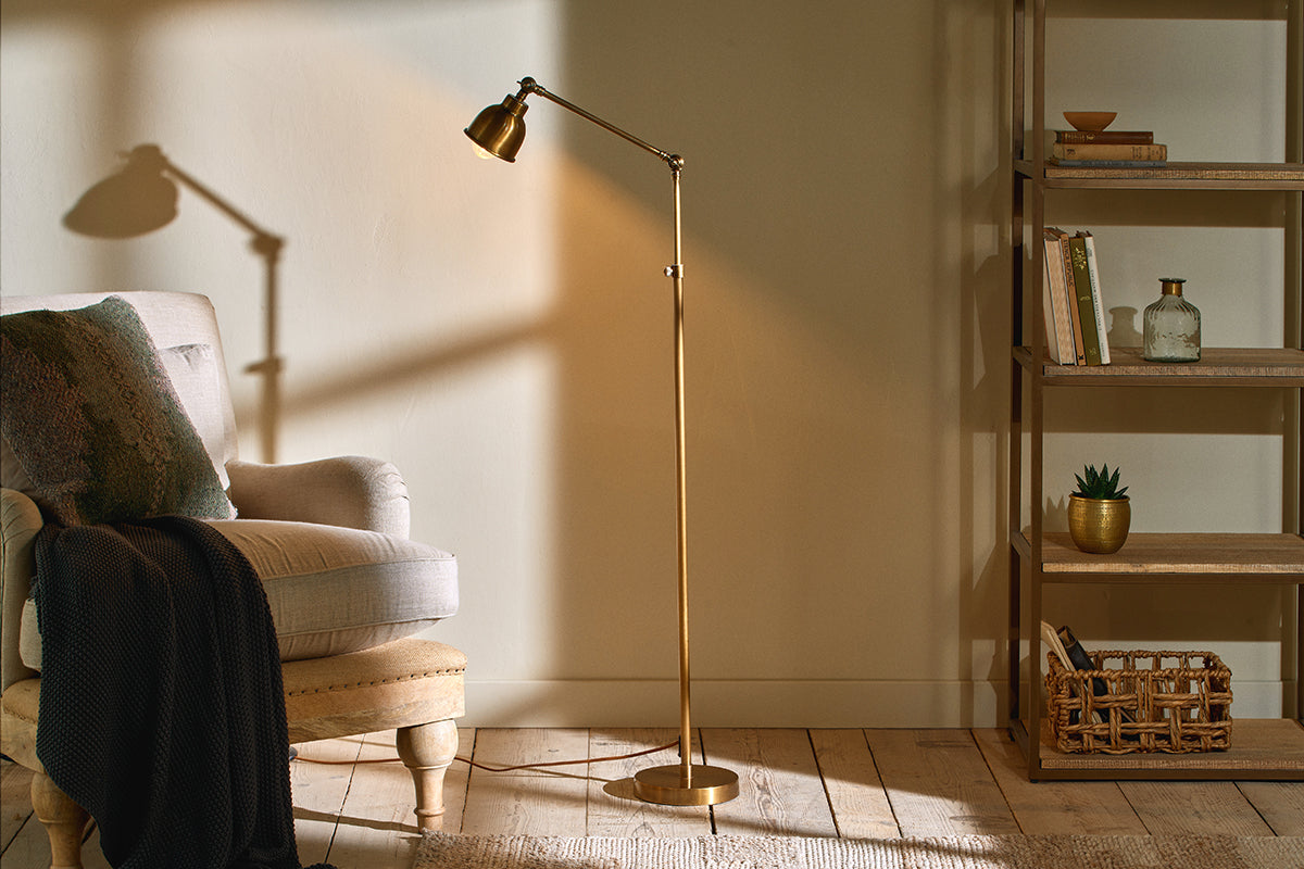 Nkuku Chapda Task Floor Lamp Antiqued Brass – from Amos Lighting + Home