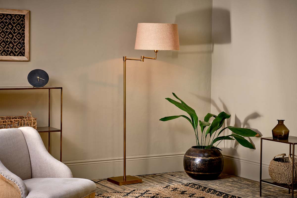 Nkuku Kara Iron Swing Arm Adjustable Floor Lamp Brass – from Amos Lighting + Home