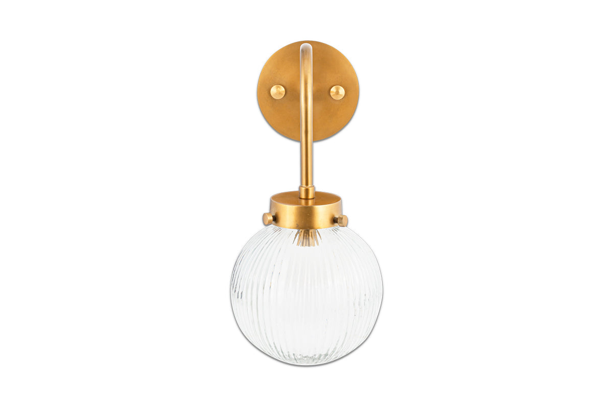 Nkuku Konnie Brass Bathroom Wall Lamp Ribbed Glass Globe – from Amos Lighting + Home