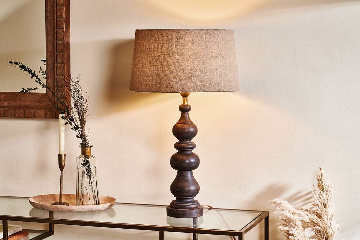 Nkuku Manua Wood Table Lamp Dark Stain Large – from Amos Lighting + Home
