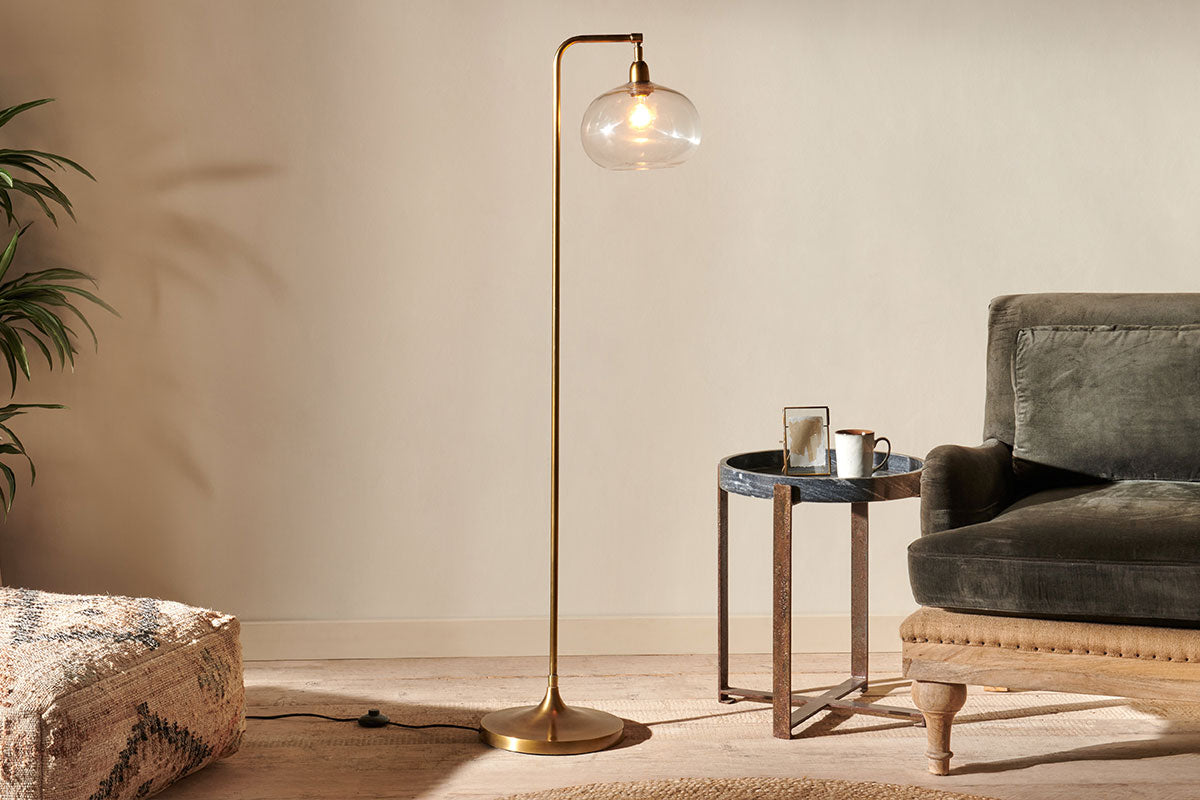 Nkuku Mulia Recycled Glass Floor Lamp Antique Brass – from Amos Lighting + Home
