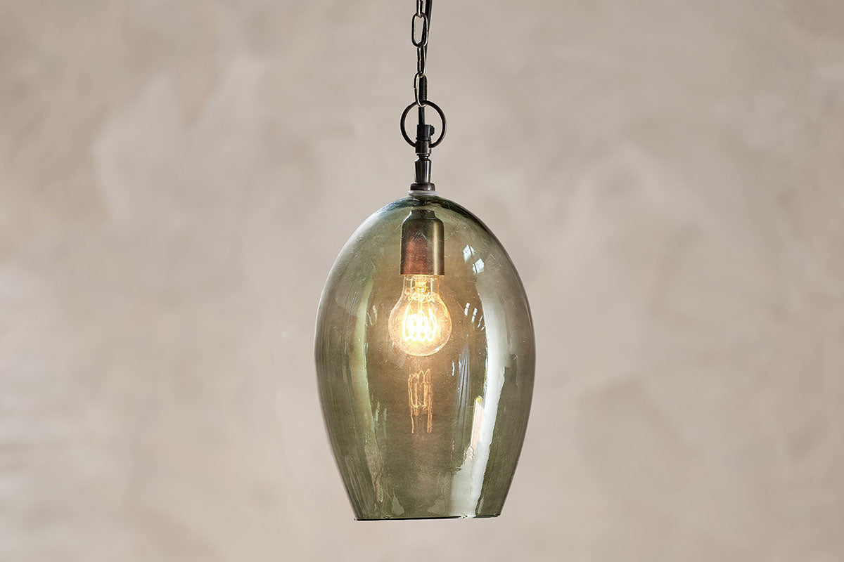 Nkuku Otoro Recycled Green Glass Pendant Large Oval – from Amos Lighting + Home