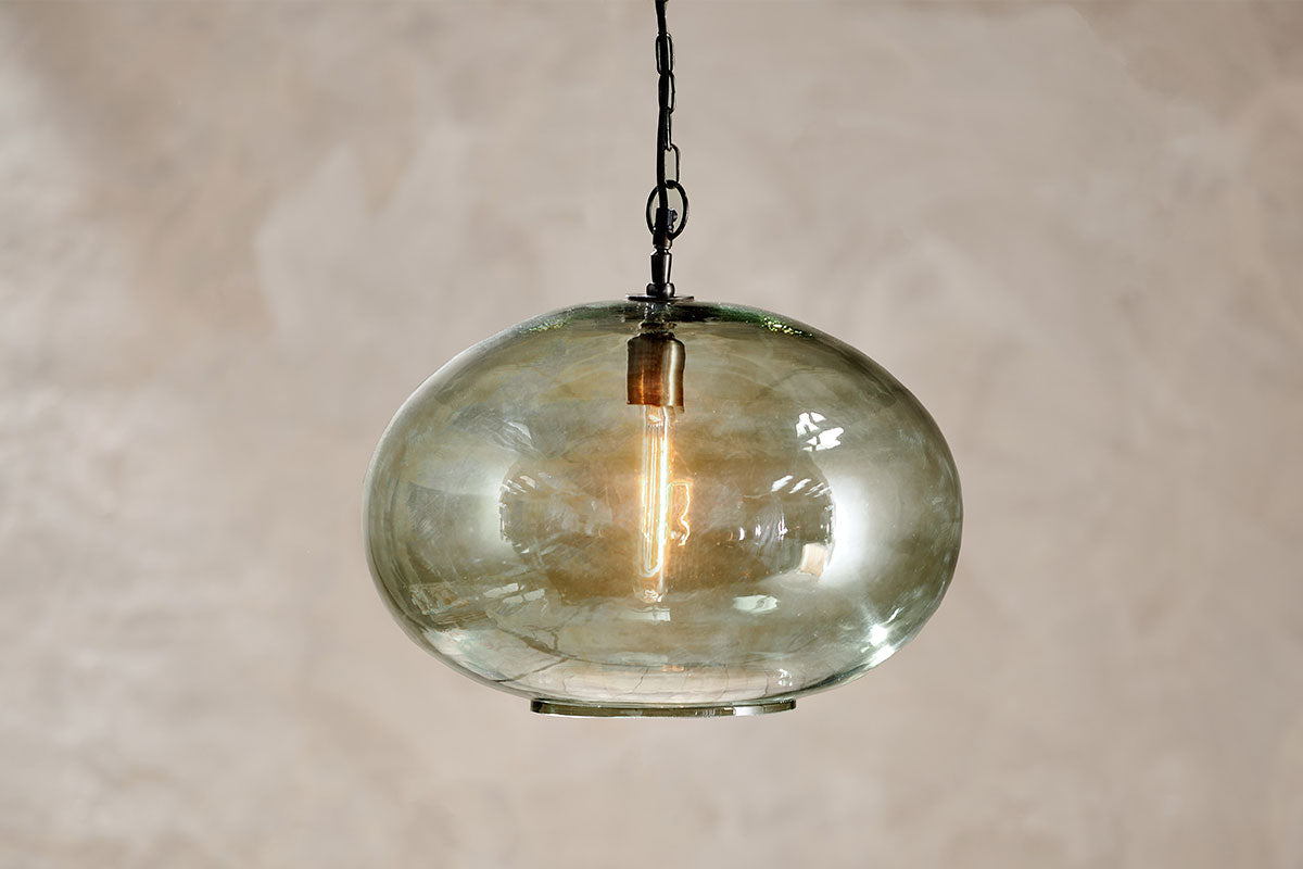 Nkuku Otoro Recycled Green Glass Pendant Large Round – from Amos Lighting + Home