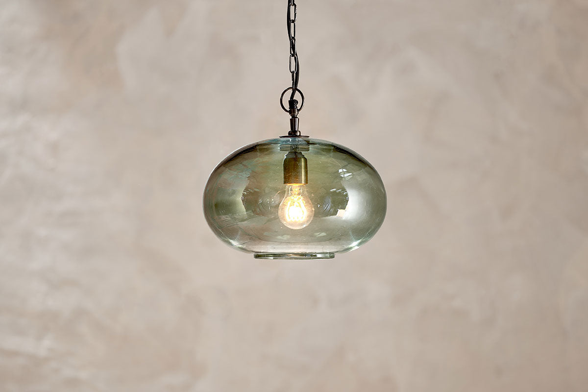 Nkuku Otoro Recycled Green Glass Pendant Small Round – from Amos Lighting + Home