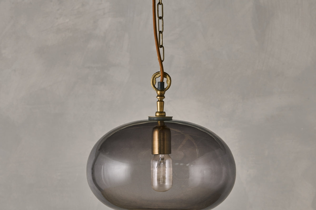 Nkuku Otoro Recycled Smoke Glass Pendant Small Round – from Amos Lighting + Home