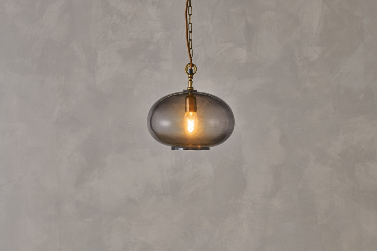 Nkuku Otoro Recycled Smoke Glass Pendant Small Round – from Amos Lighting + Home