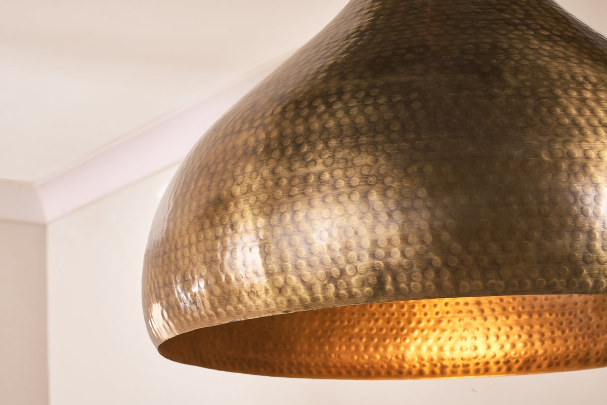 Nkuku Quinn Hammered Metal Pendant Antique Brass Large – from Amos Lighting + Home