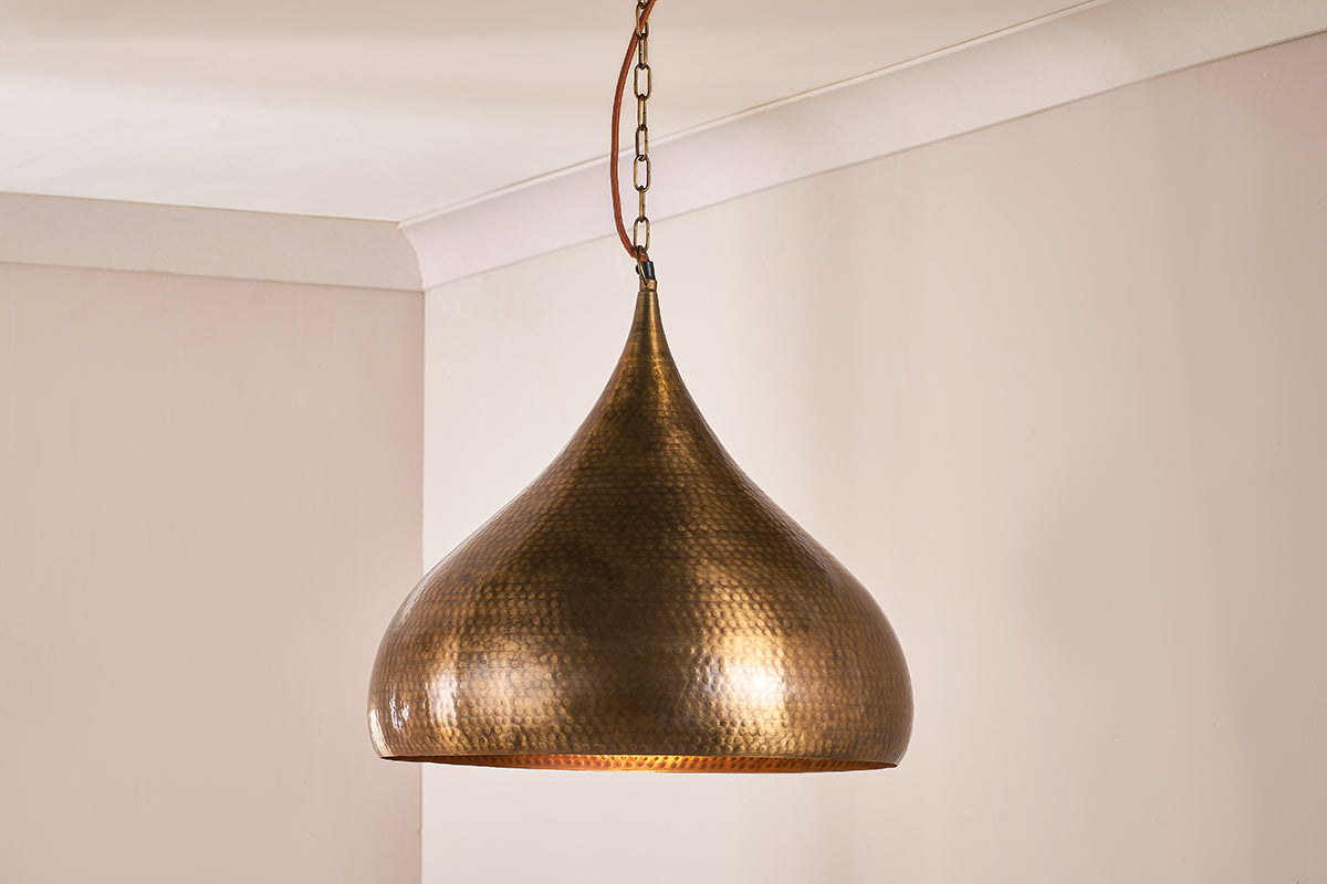 Nkuku Quinn Hammered Metal Pendant Antique Brass Large – from Amos Lighting + Home