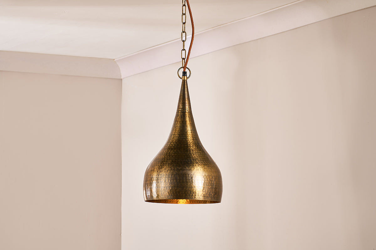 Nkuku Quinn Hammered Metal Pendant Antique Brass Small – from Amos Lighting + Home