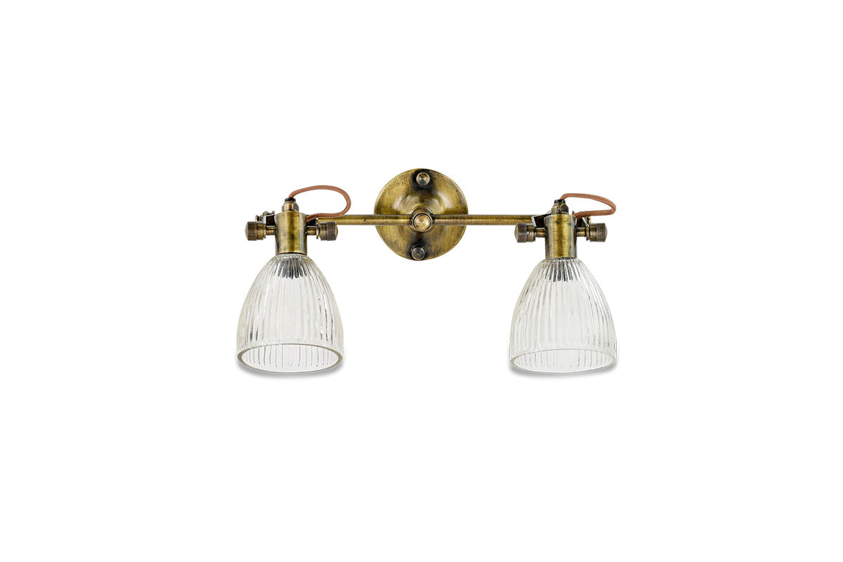 Nkuku Rarni Recycled Glass Double Spot Wall Light Antique Brass – from Amos Lighting + Home