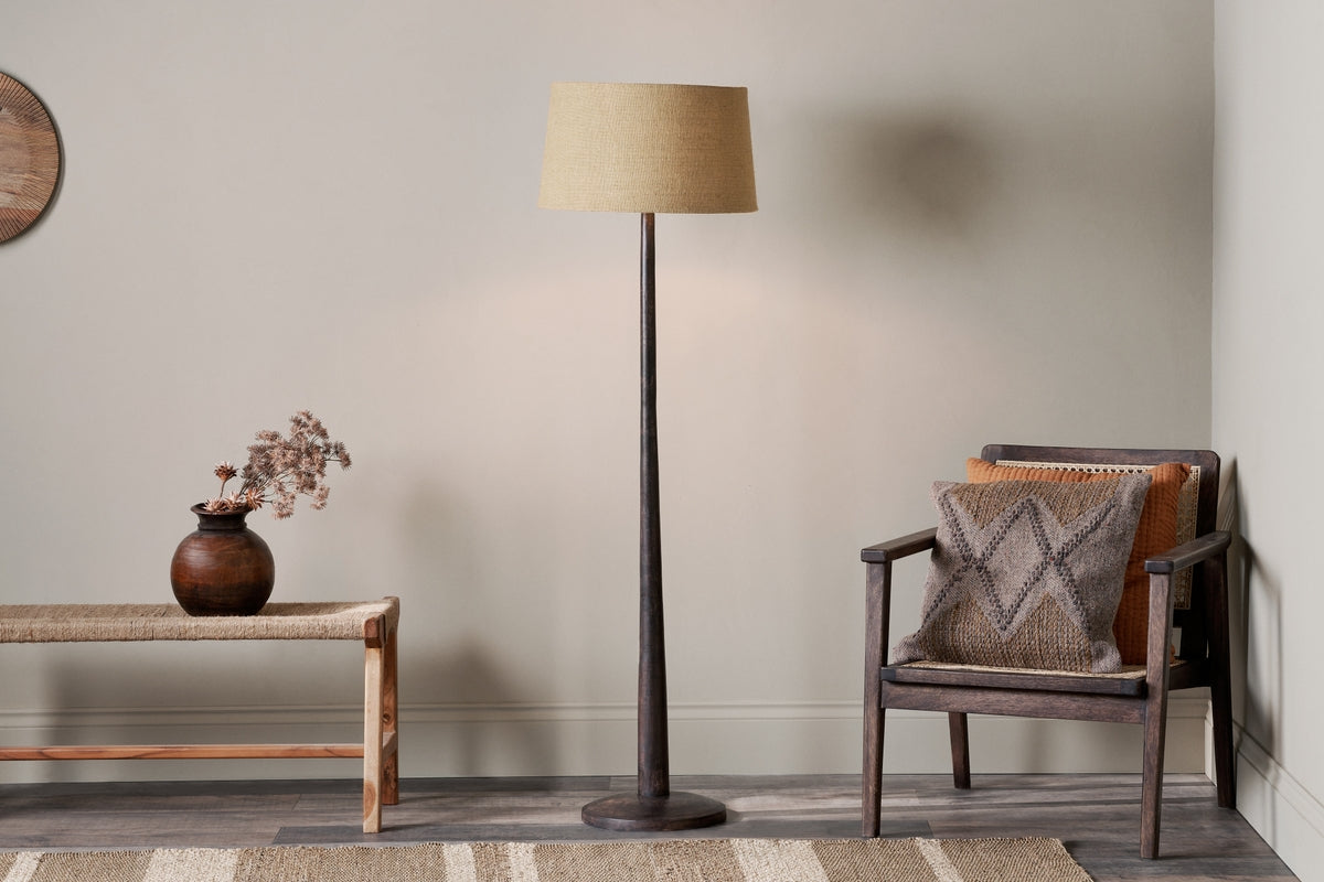 Nkuku Sahar Mango Wood Floor Lamp Dark Stain – from Amos Lighting + Home