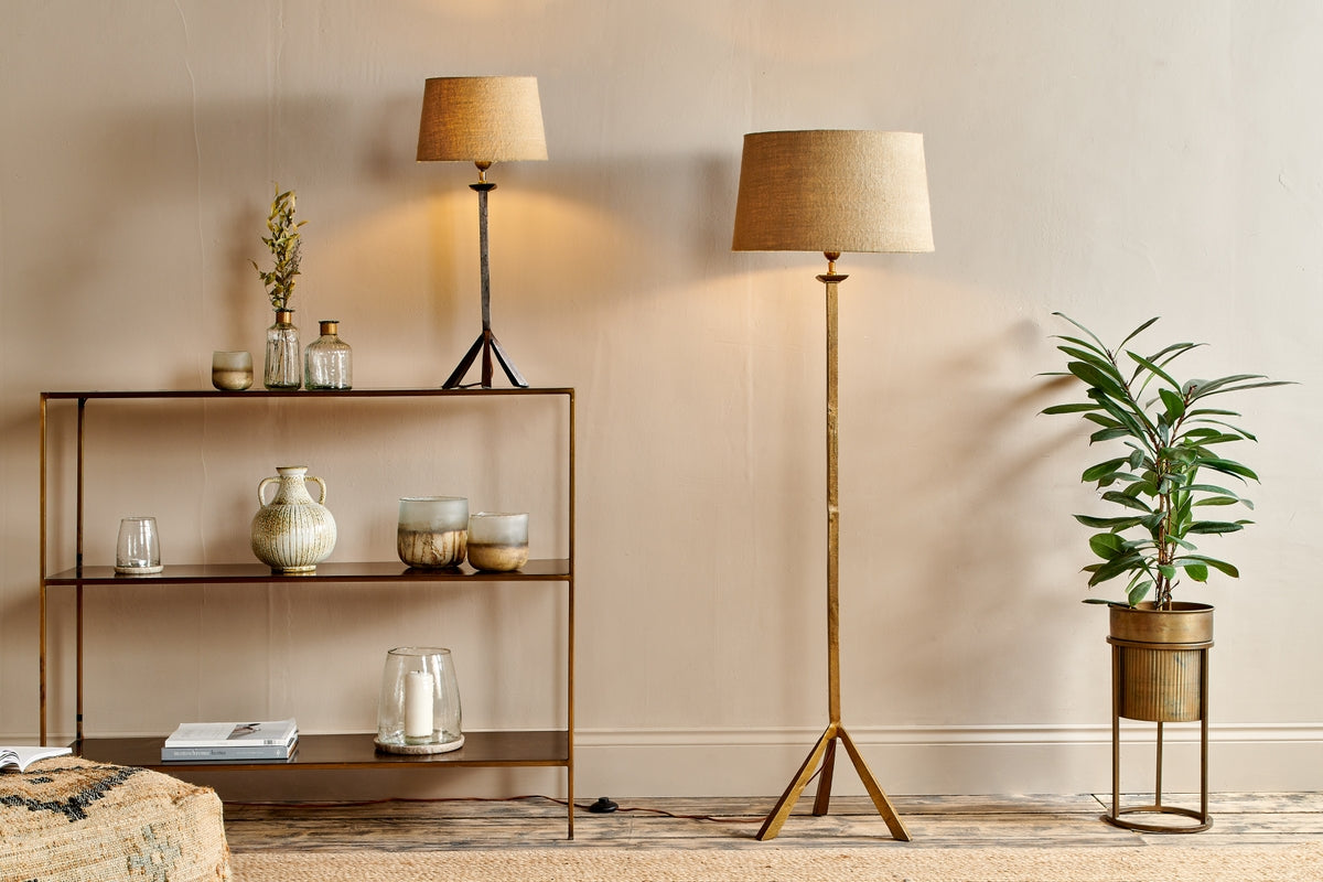 Nkuku Sahhil Metal Tripod Floor Lamp Antique Brass – from Amos Lighting + Home