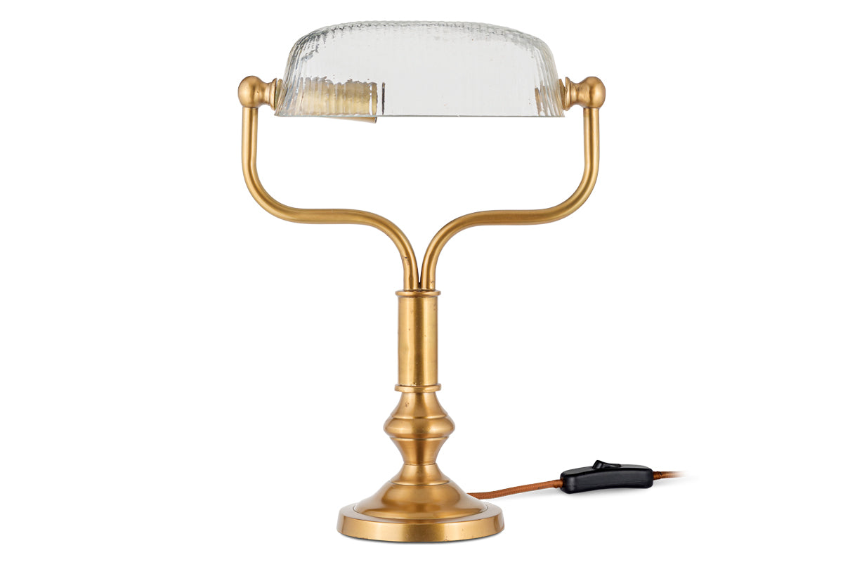 Nkuku Ulani Vintage Bankers Desk Lamp Antique Brass & Clear – from Amos Lighting + Home