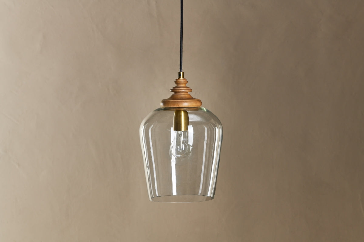 Nkuku Varuna Mango Wood & Glass Pendant – from Amos Lighting + Home
