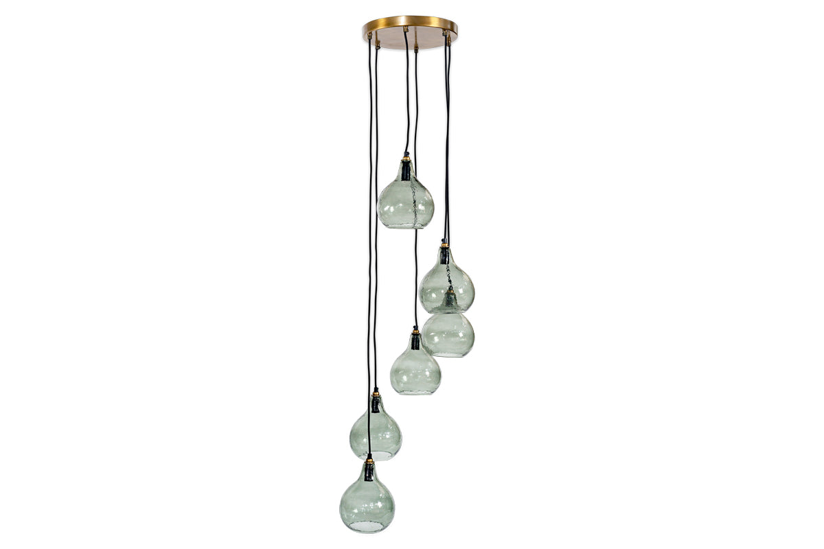 Nkuku Ziva 6 Light Recycled Green Smoke Glass Cluster Pendant – from Amos Lighting + Home