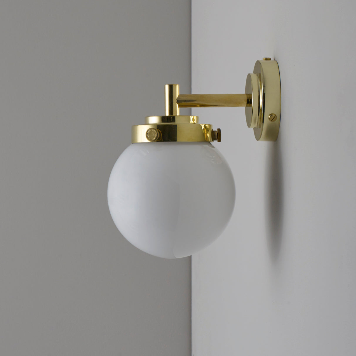 Original BTC Globe Bathroom Wall Light Opal & Brass IP44 – from Amos Lighting + Home