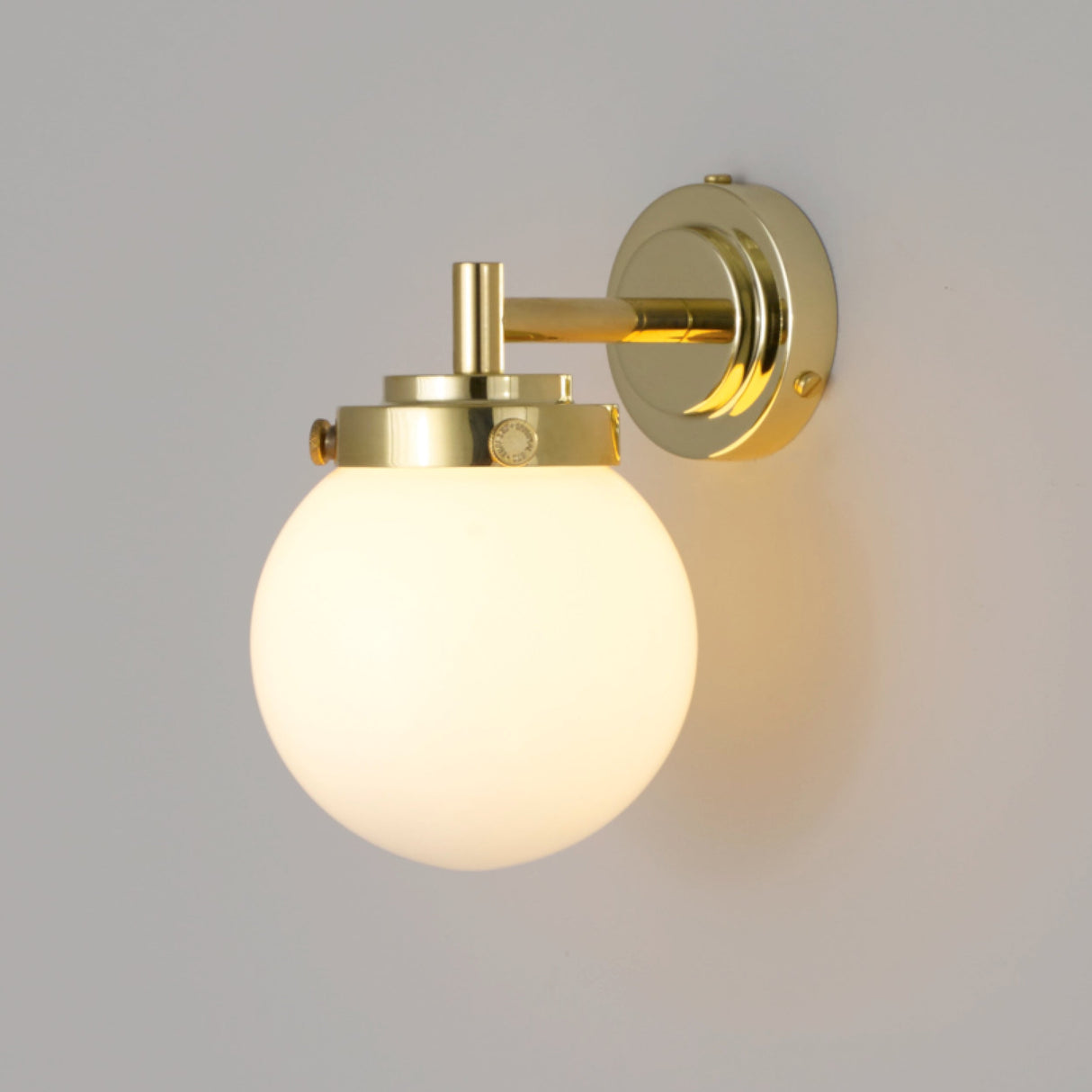Original BTC Globe Bathroom Wall Light Opal & Brass IP44 – from Amos Lighting + Home