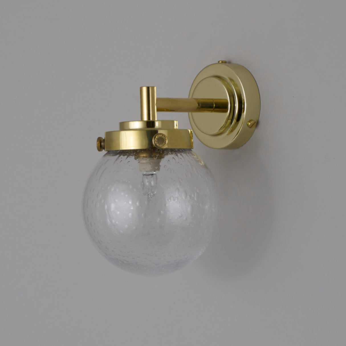 Original BTC Globe Bathroom Wall Light Seedy Glass & Brass IP44 – from Amos Lighting + Home