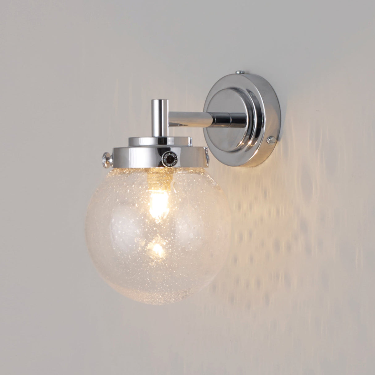 Original BTC Globe Bathroom Wall Light Seedy Glass & Chrome IP44 – from Amos Lighting + Home