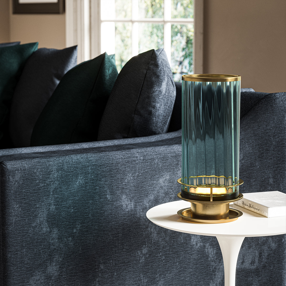 Quintiesse Arno Table Lamp Green & Aged Brass – from Amos Lighting + Home