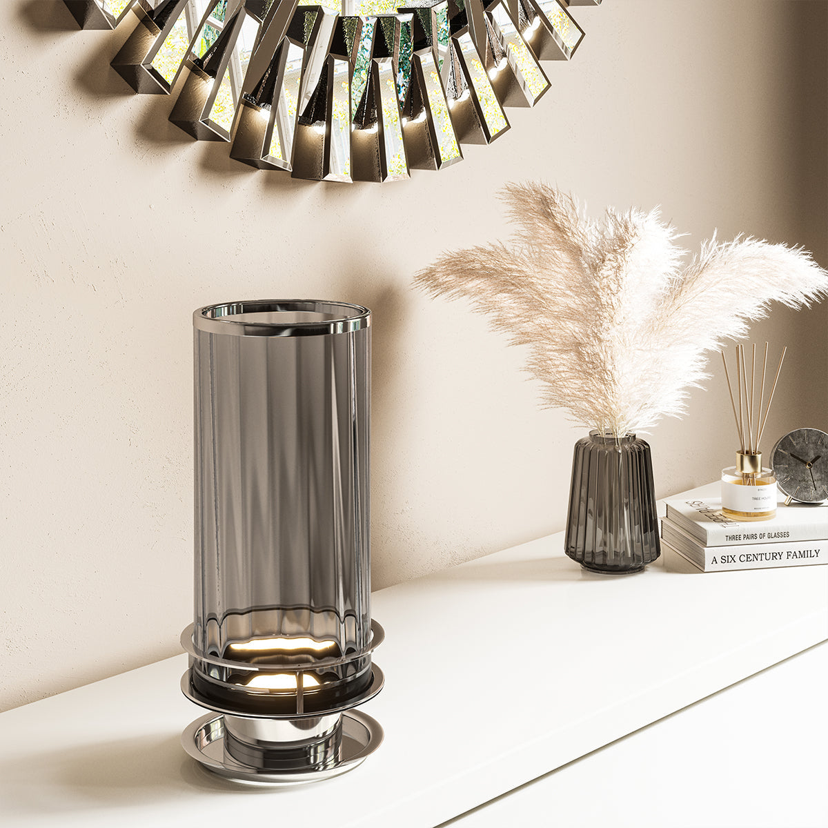 Quintiesse Arno Table Lamp Smoke & Polished Nickel – from Amos Lighting + Home