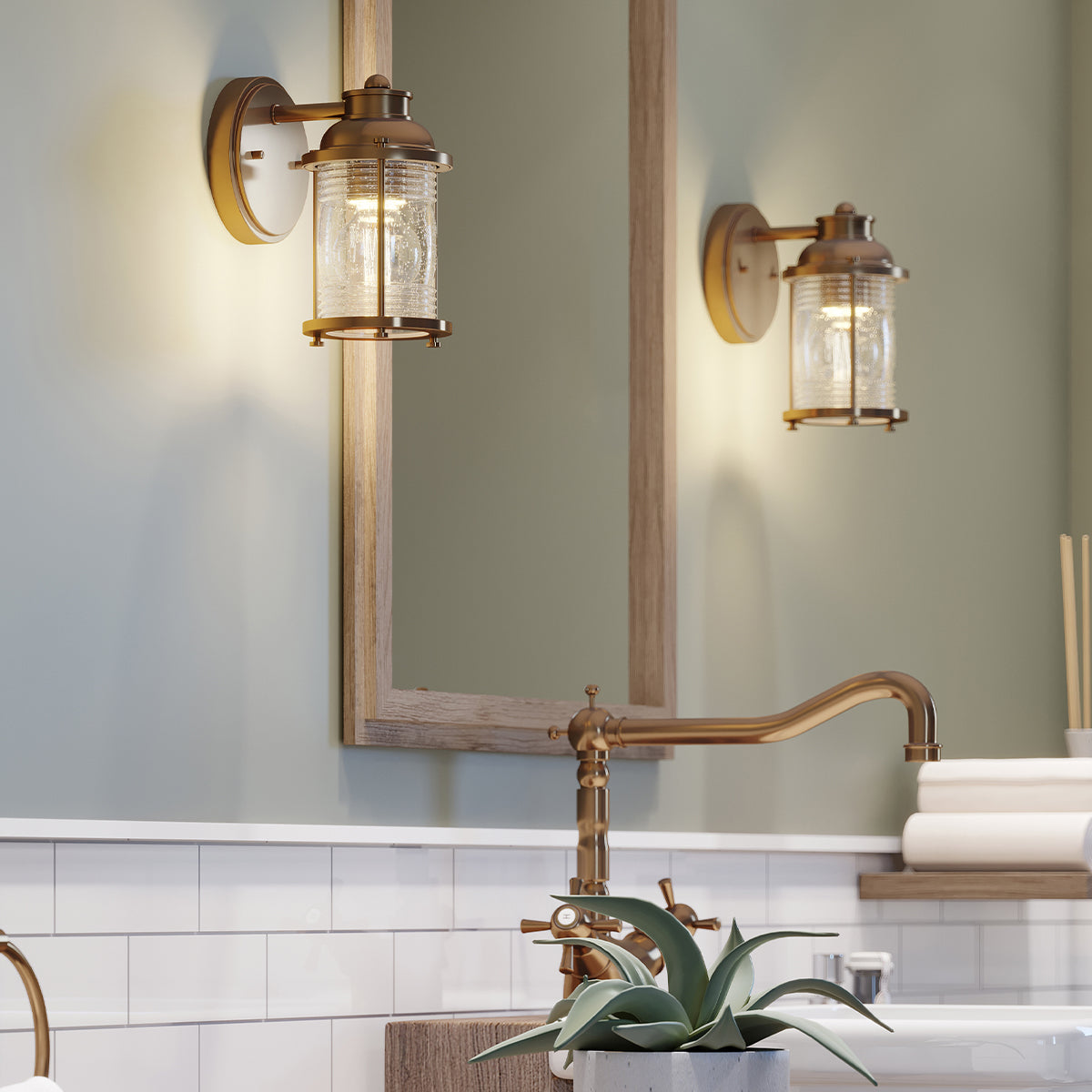 Quintiesse Ashlandbay Bathroom Wall Light Natural Brass IP44 – from Amos Lighting + Home