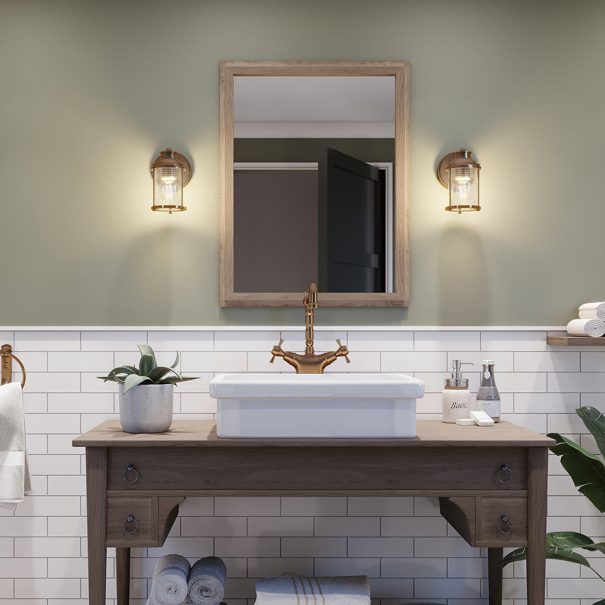 Quintiesse Ashlandbay Bathroom Wall Light Natural Brass IP44 – from Amos Lighting + Home