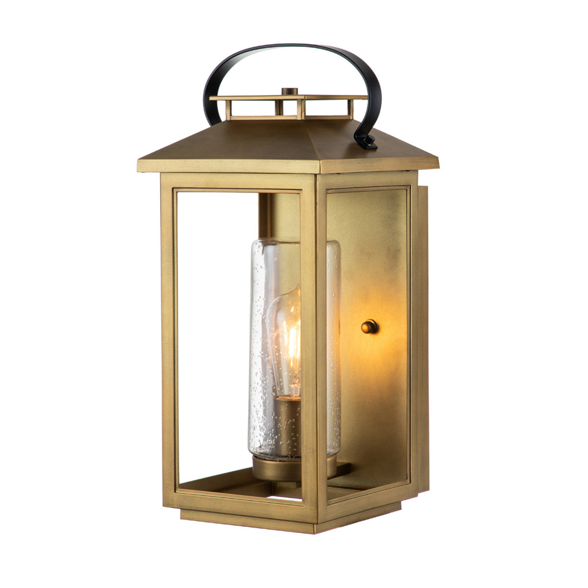 Quintiesse Atwater Medium Wall Lantern, Painted Distressed Brass IP44 – from Amos Lighting + Home