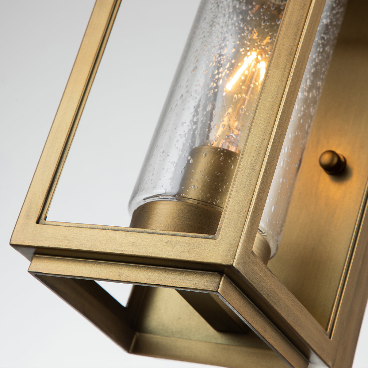 Quintiesse Atwater Small Wall Lantern, Painted Distressed Brass IP44 – from Amos Lighting + Home