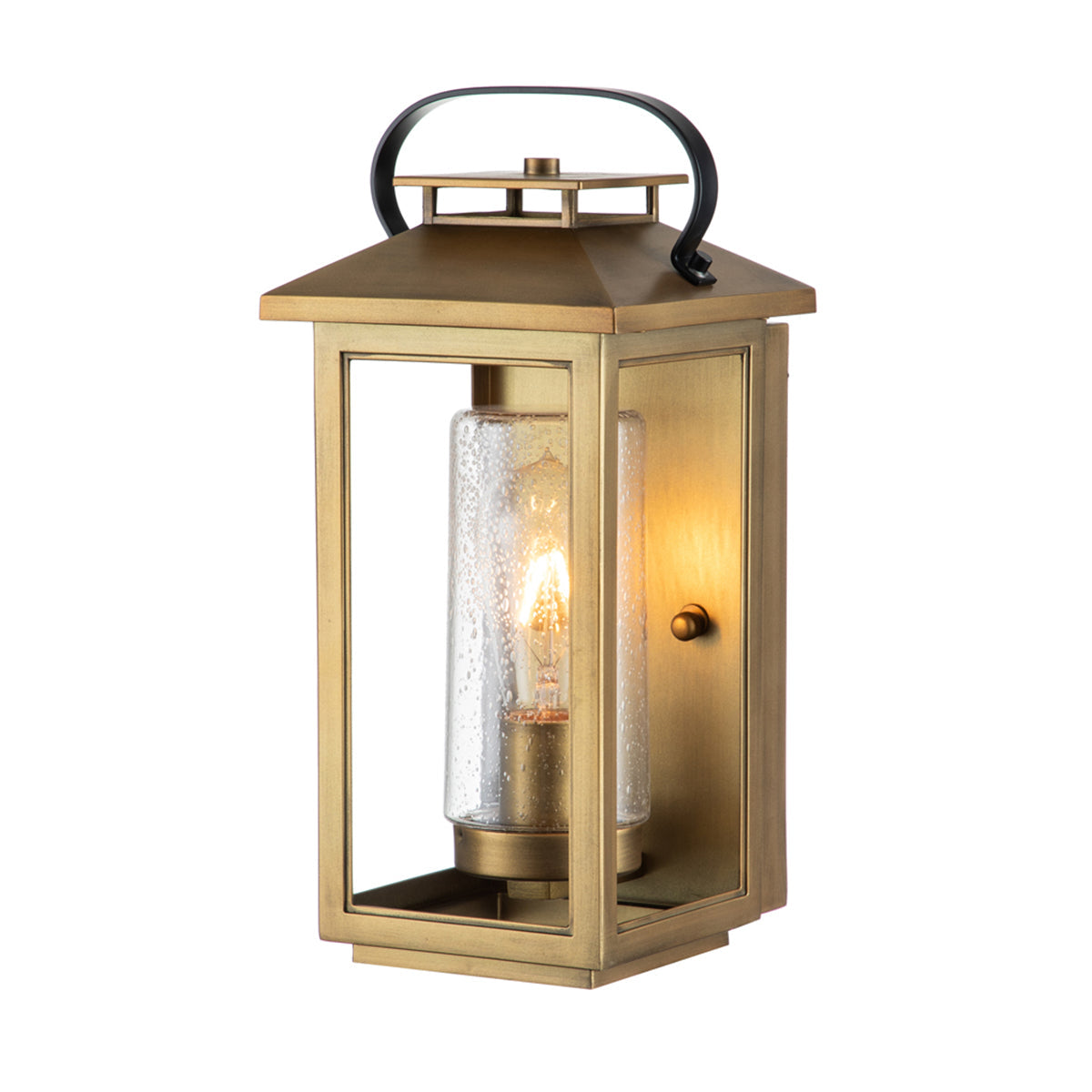 Quintiesse Atwater Small Wall Lantern, Painted Distressed Brass IP44 – from Amos Lighting + Home
