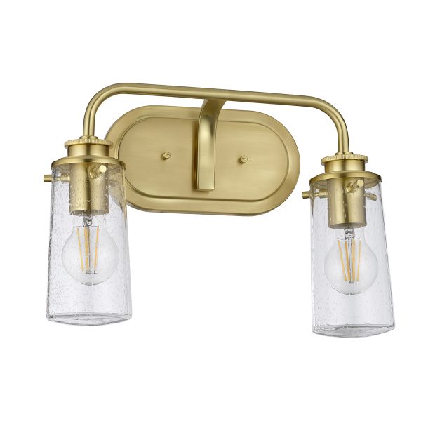 Quintiesse Braelyn 2 Light Wall Light Brushed Brass IP44 – from Amos Lighting + Home