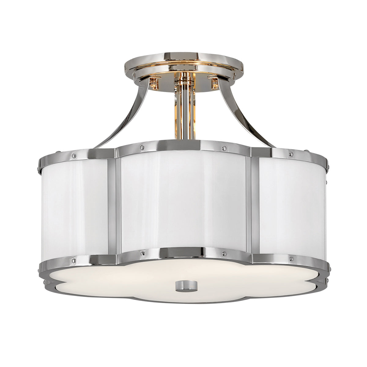 Quintiesse Chance Art Deco Ceiling Light Polished Nickel and White – from Amos Lighting + Home