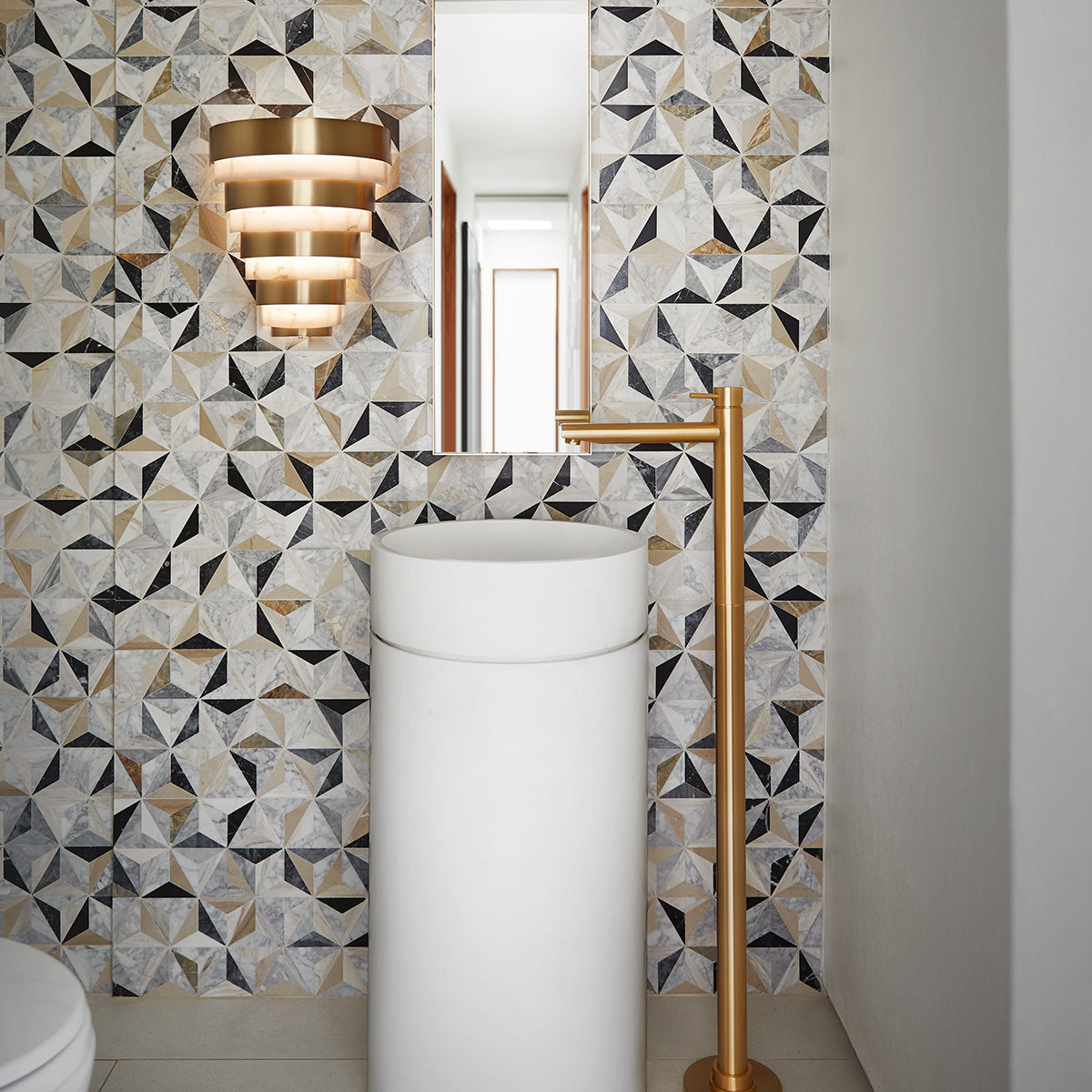 Quintiesse Echelon LED Wall Light, Heritage Brass & Faux Alabaster – from Amos Lighting + Home