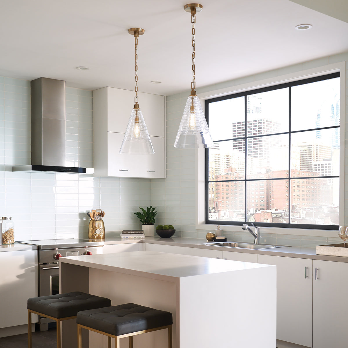 Quintiesse Elmore Single Glass Pendant, Burnished Brass – from Amos Lighting + Home